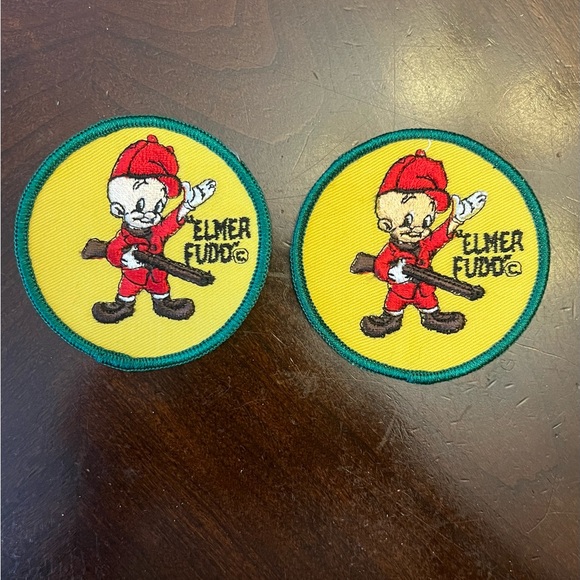 Vintage 1970’s Swiss Maid Quality Emblems Looney Tunes Elmer Fudd Patch Set of 2 - Picture 1 of 4